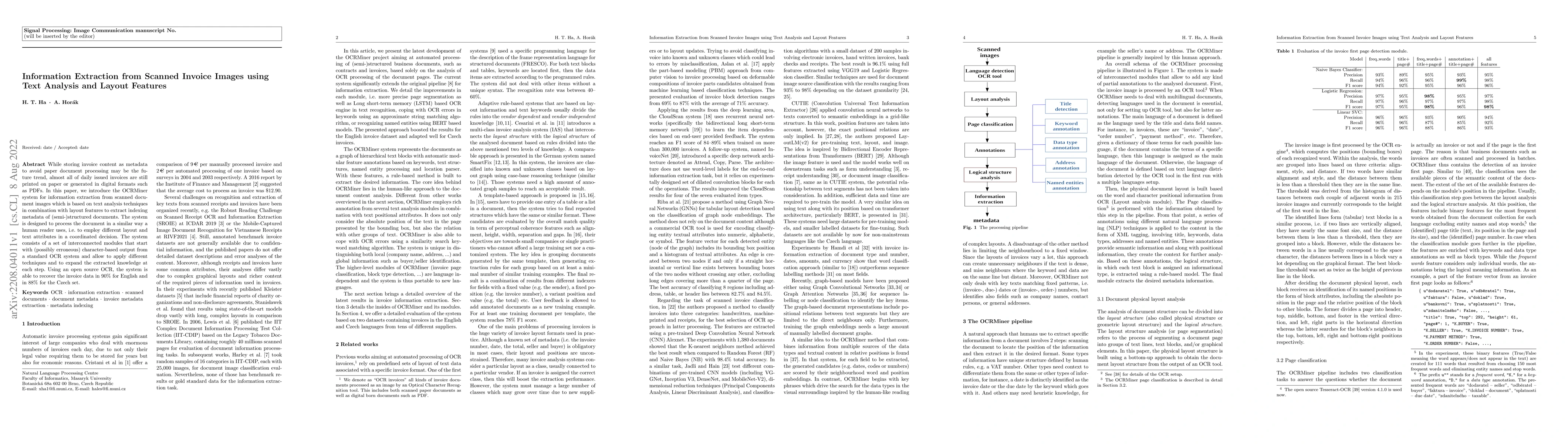 Thumbnail for Information Extraction from Scanned Invoice Images using Text Analysis
  and Layout Features