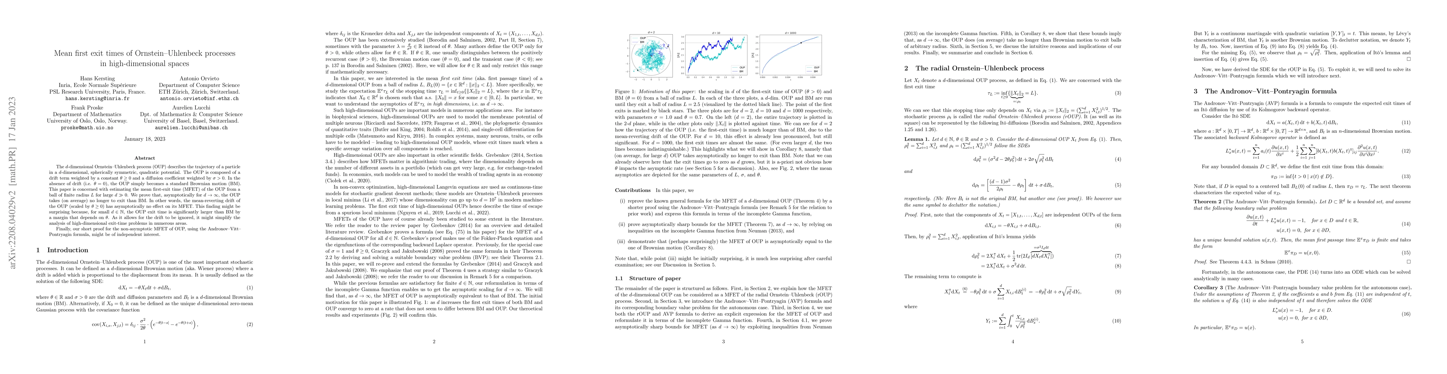 Thumbnail for Mean first exit times of Ornstein-Uhlenbeck processes in
  high-dimensional spaces