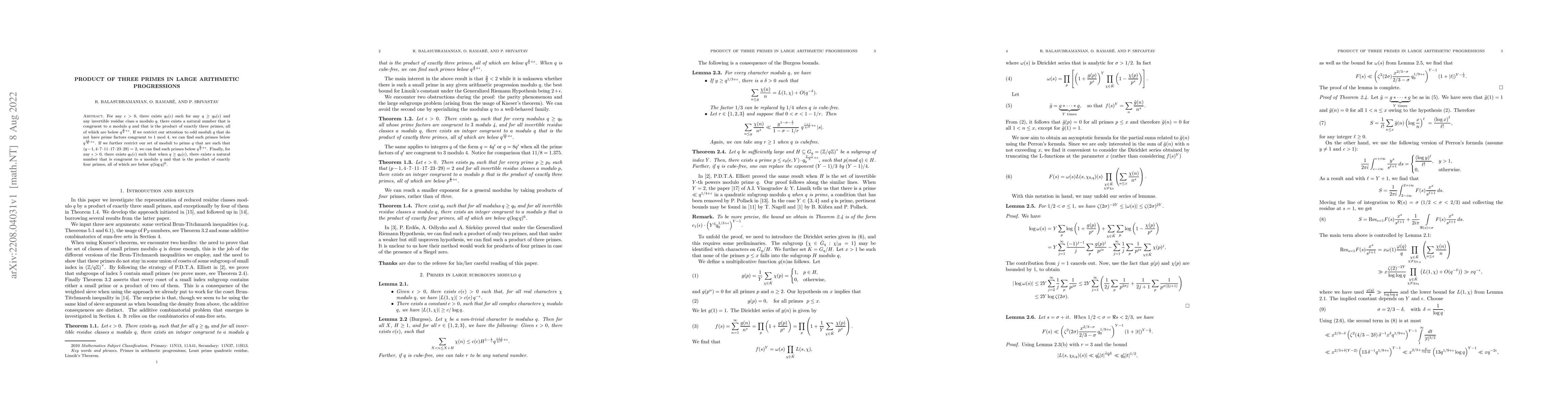 Thumbnail for Product of three primes in large arithmetic progressions