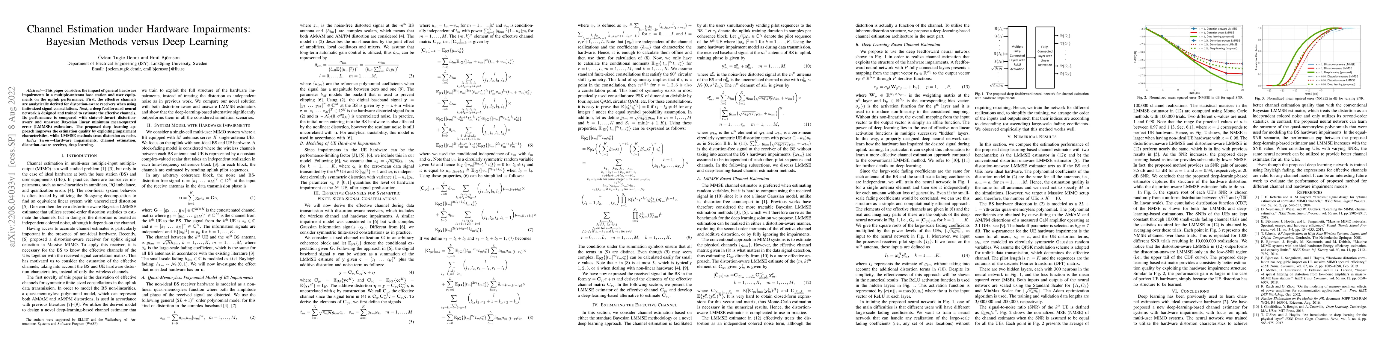 Thumbnail for Channel Estimation under Hardware Impairments: Bayesian Methods versus
  Deep Learning