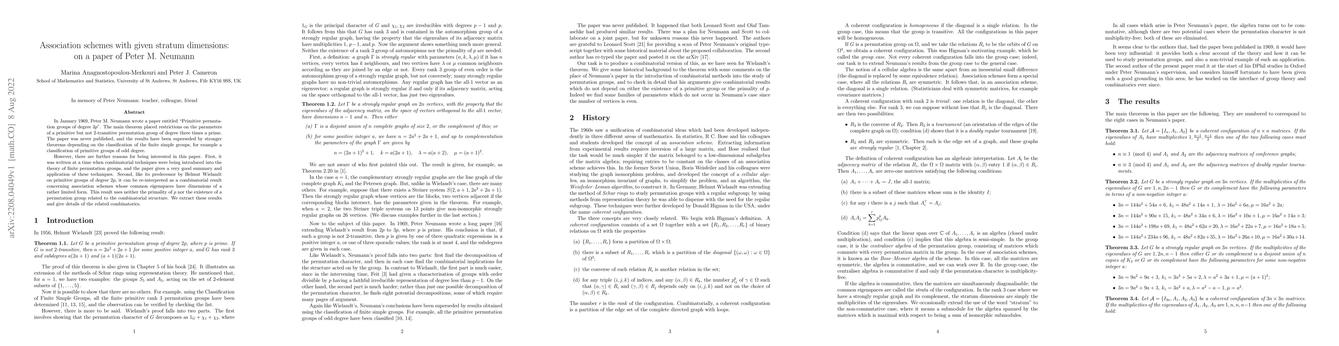 Thumbnail for Association schemes with given stratum dimensions: on a paper of Peter
  M. Neumann