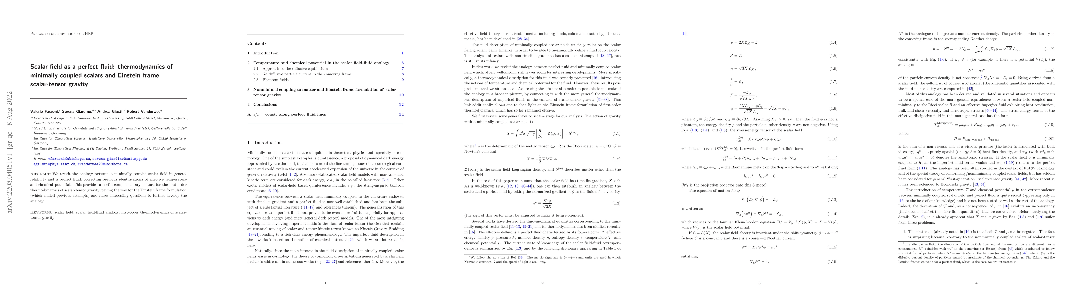 Thumbnail for Scalar field as a perfect fluid: thermodynamics of minimally coupled
  scalars and Einstein frame scalar-tensor gravity