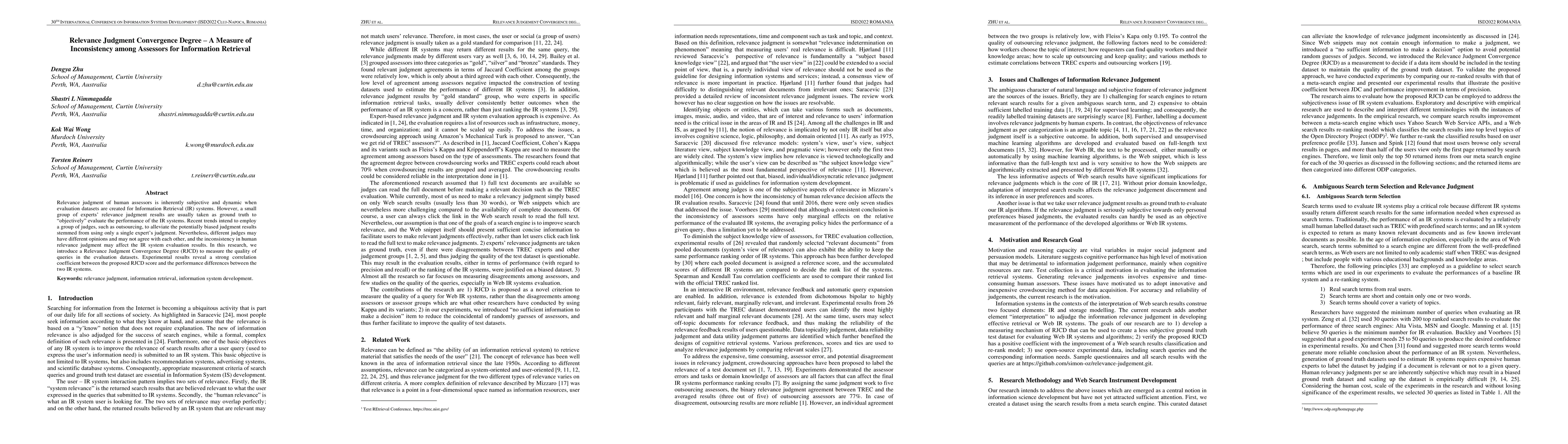 Thumbnail for Relevance Judgment Convergence Degree -- A Measure of Inconsistency
  among Assessors for Information Retrieval