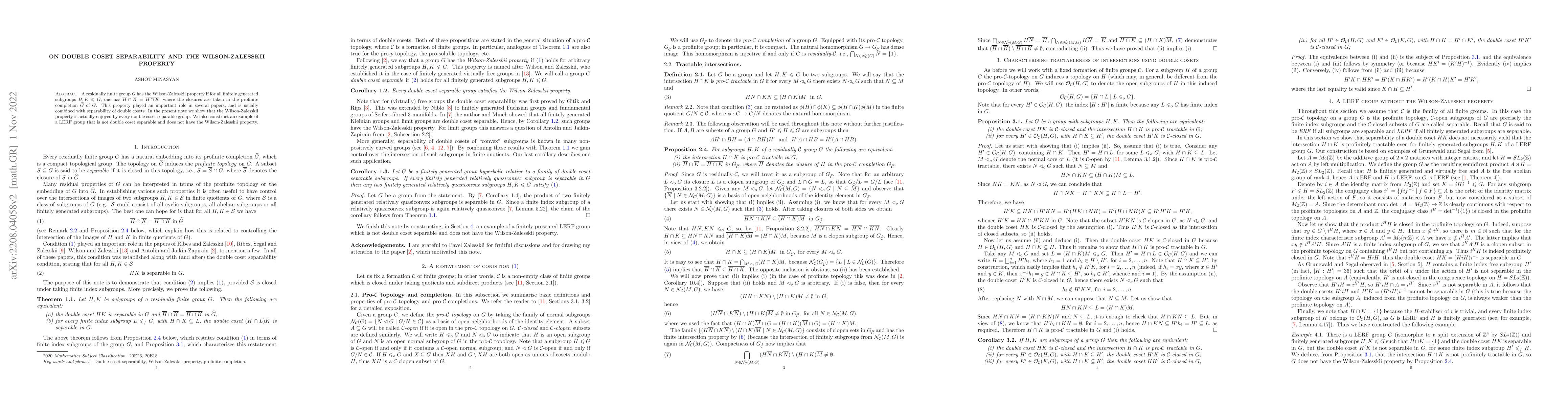 Thumbnail for On double coset separability and the Wilson-Zalesskii property