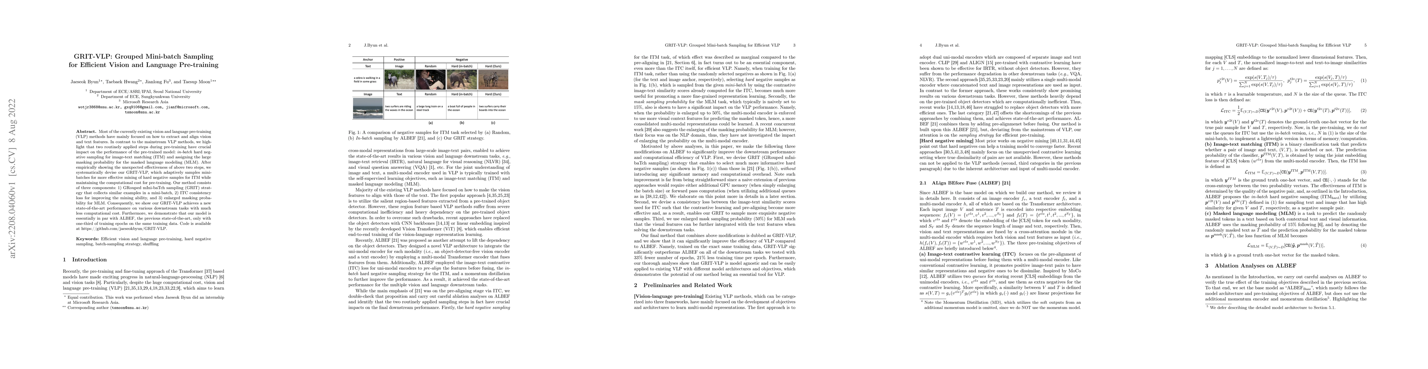 Thumbnail for GRIT-VLP: Grouped Mini-batch Sampling for Efficient Vision and Language
  Pre-training