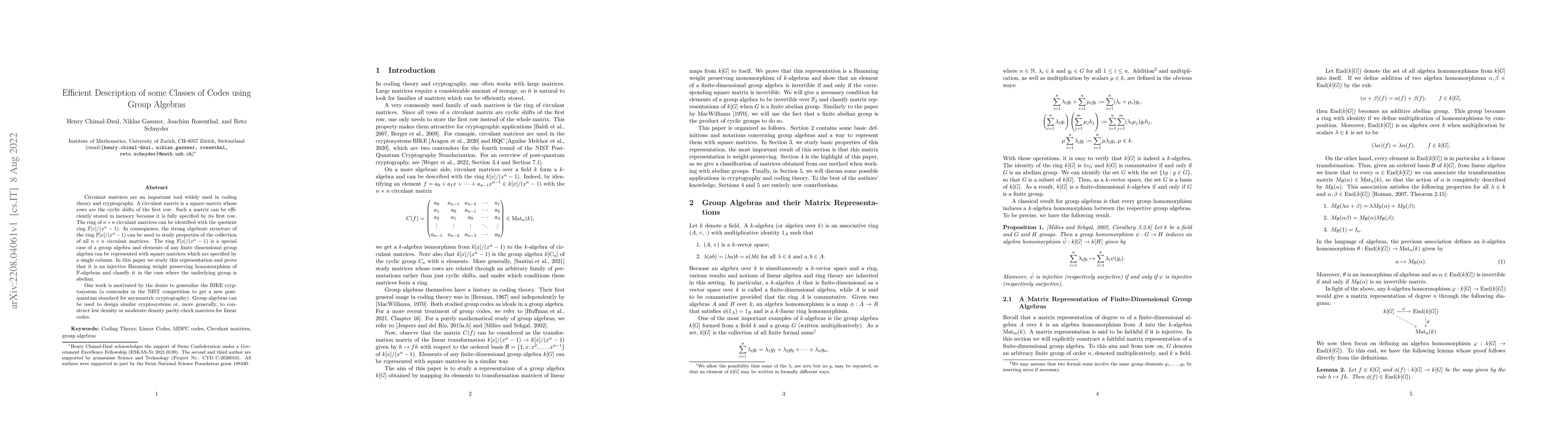 Thumbnail for Efficient Description of some Classes of Codes using Group Algebras