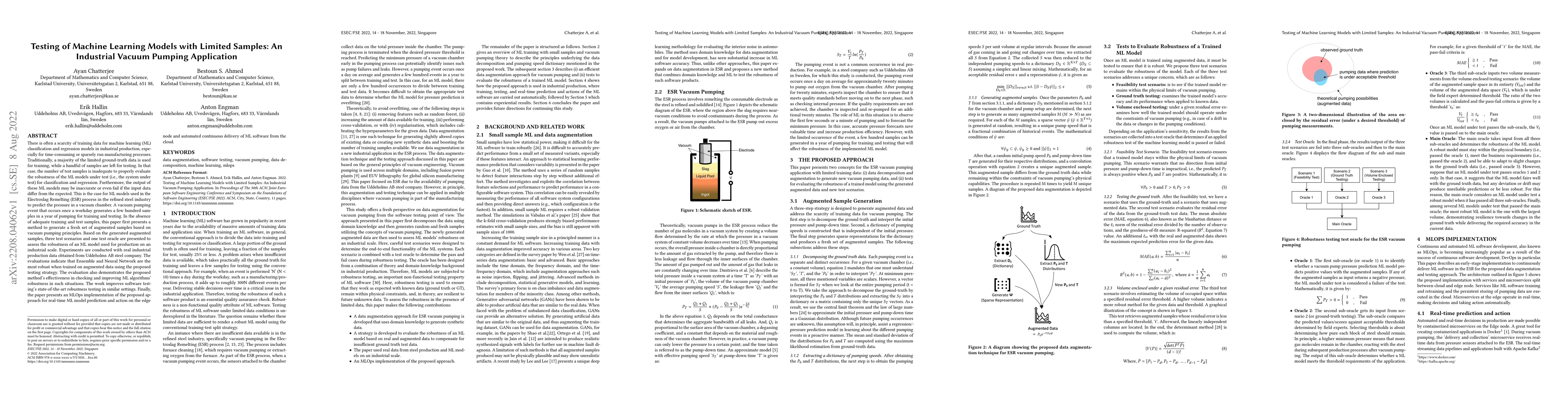 Thumbnail for Testing of Machine Learning Models with Limited Samples: An Industrial
  Vacuum Pumping Application