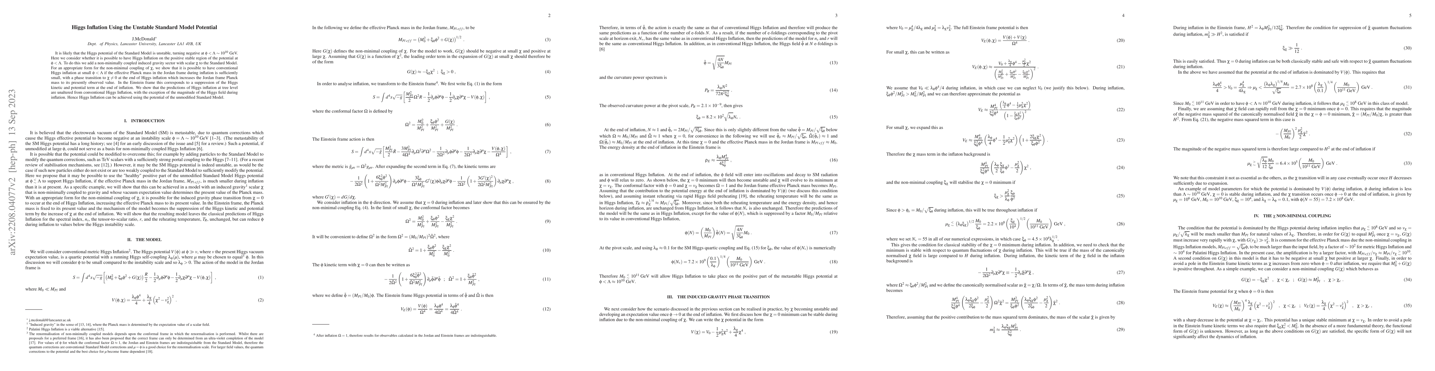 Thumbnail for Higgs Inflation Using the Unstable Standard Model Potential