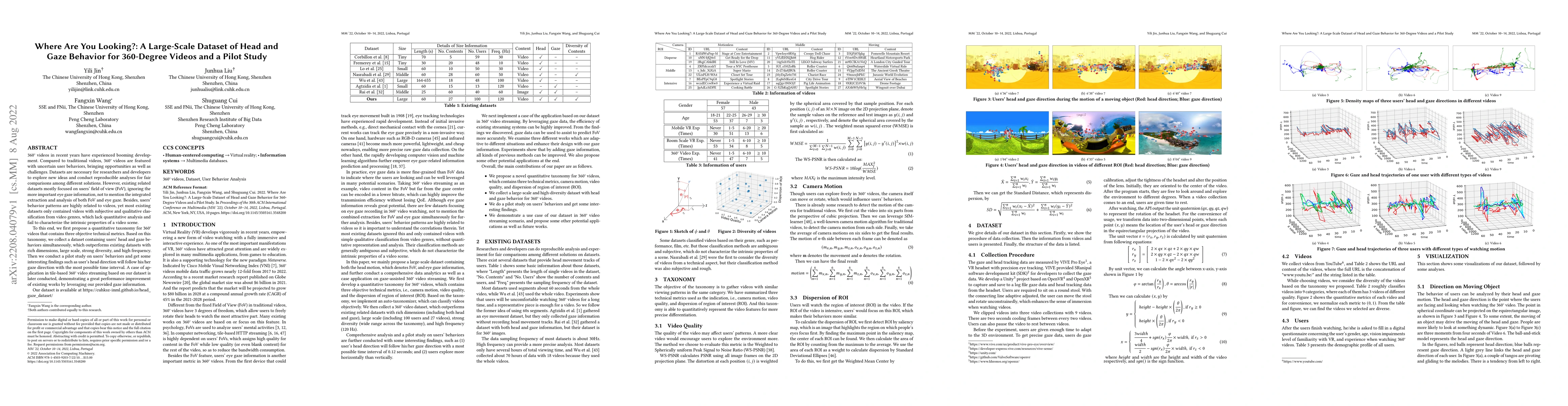 Thumbnail for Where Are You Looking?: A Large-Scale Dataset of Head and Gaze Behavior
  for 360-Degree Videos and a Pilot Study