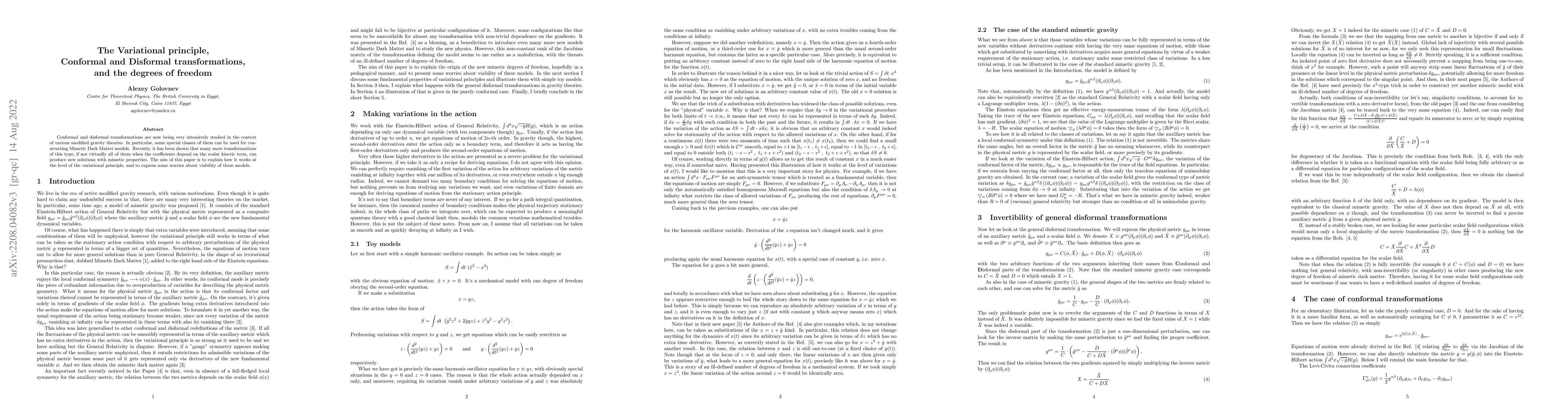 Thumbnail for The Variational principle, Conformal and Disformal transformations, and
  the degrees of freedom