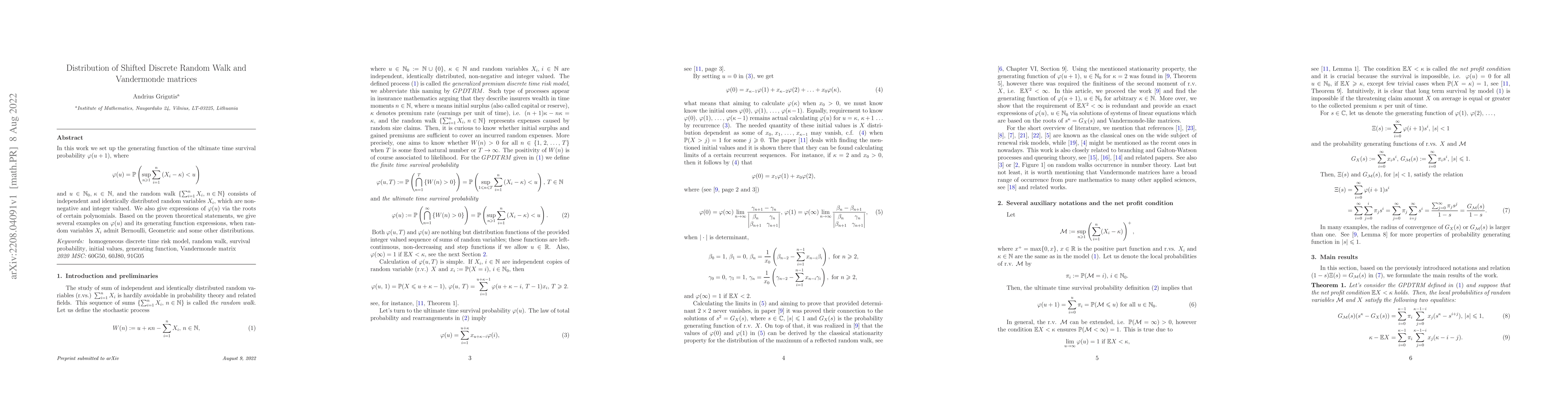 Thumbnail for Distribution of Shifted Discrete Random Walk and Vandermonde matrices