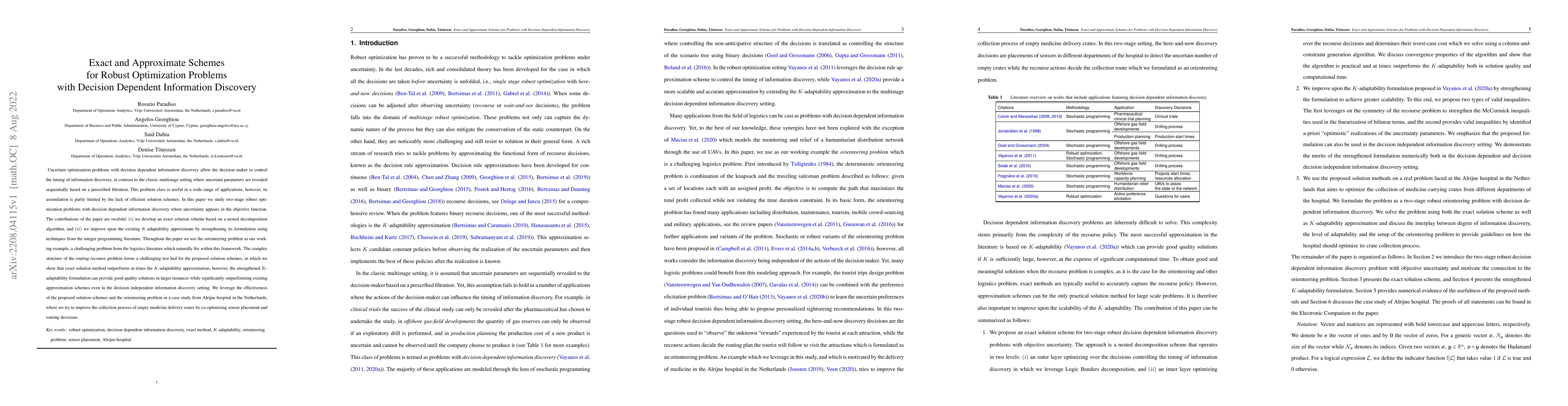 Thumbnail for Exact and Approximate Schemes for Robust Optimization Problems with
  Decision Dependent Information Discovery