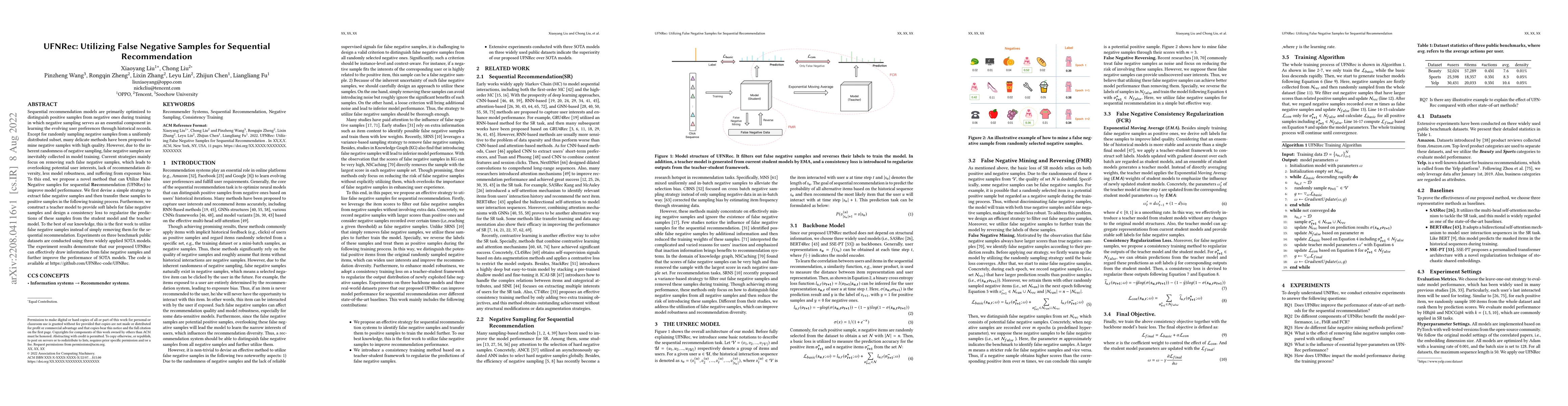 Thumbnail for UFNRec: Utilizing False Negative Samples for Sequential Recommendation