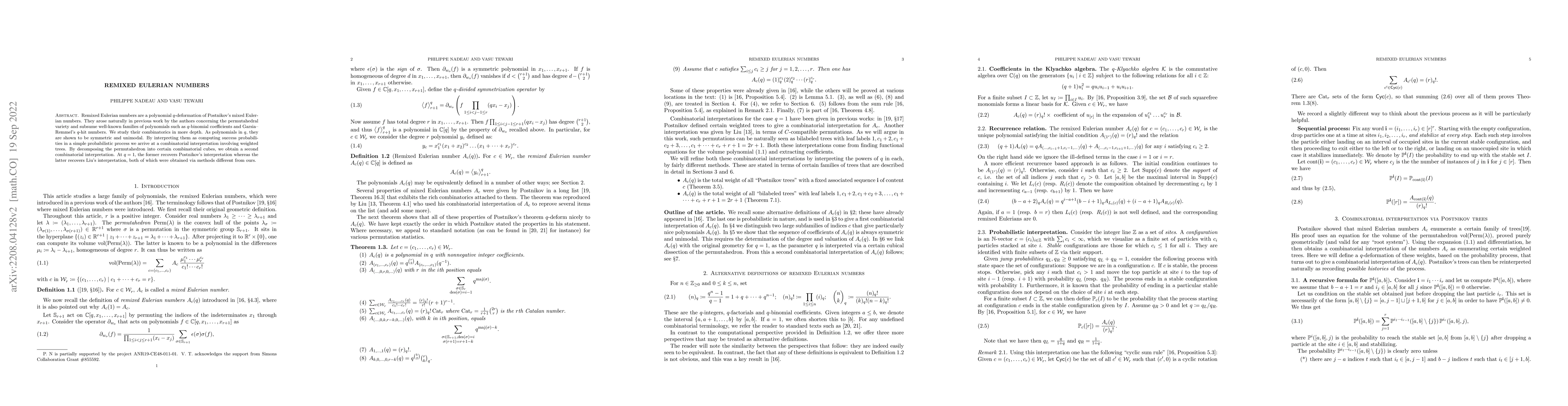 Thumbnail for Remixed Eulerian numbers