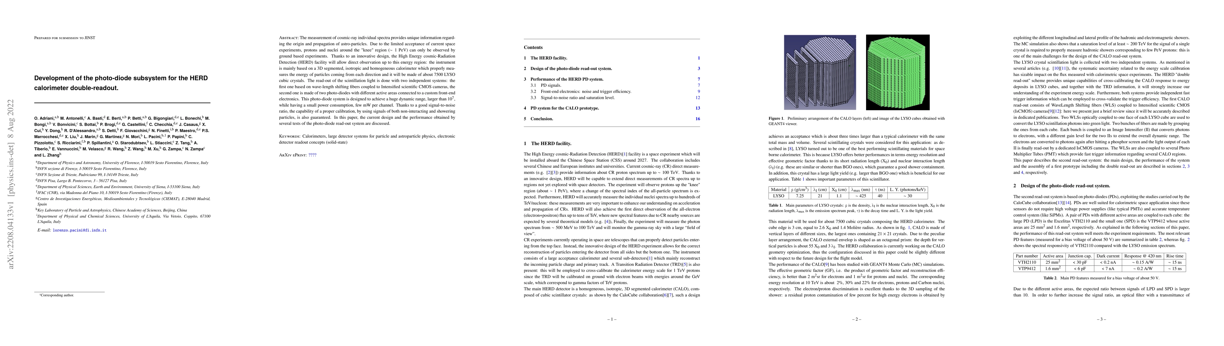 Thumbnail for Development of the photo-diode subsystem for the HERD calorimeter
  double-readout