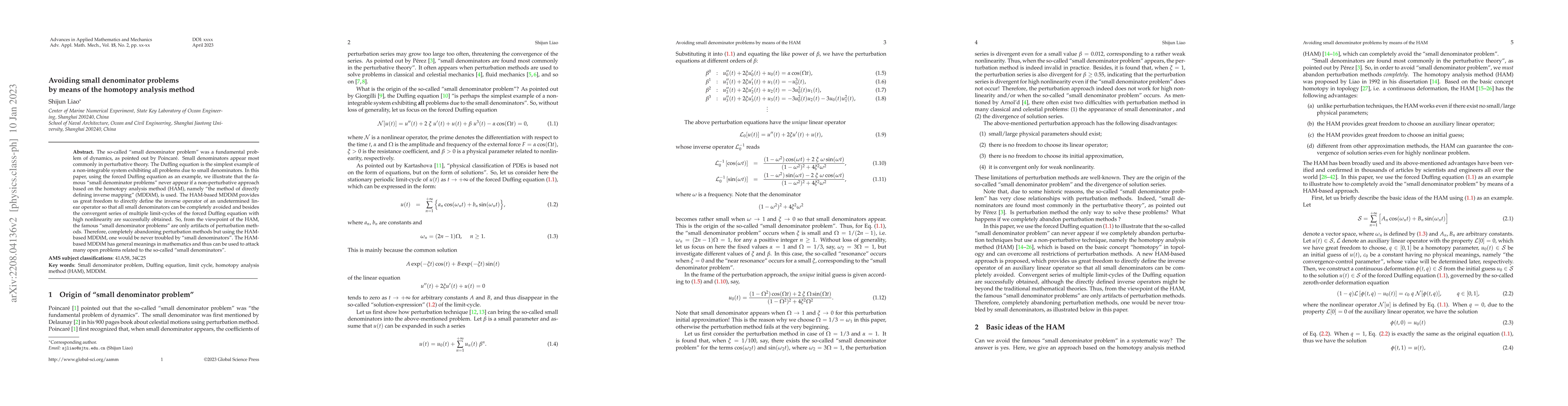 Thumbnail for Avoiding small denominator problems by means of the homotopy analysis
  method