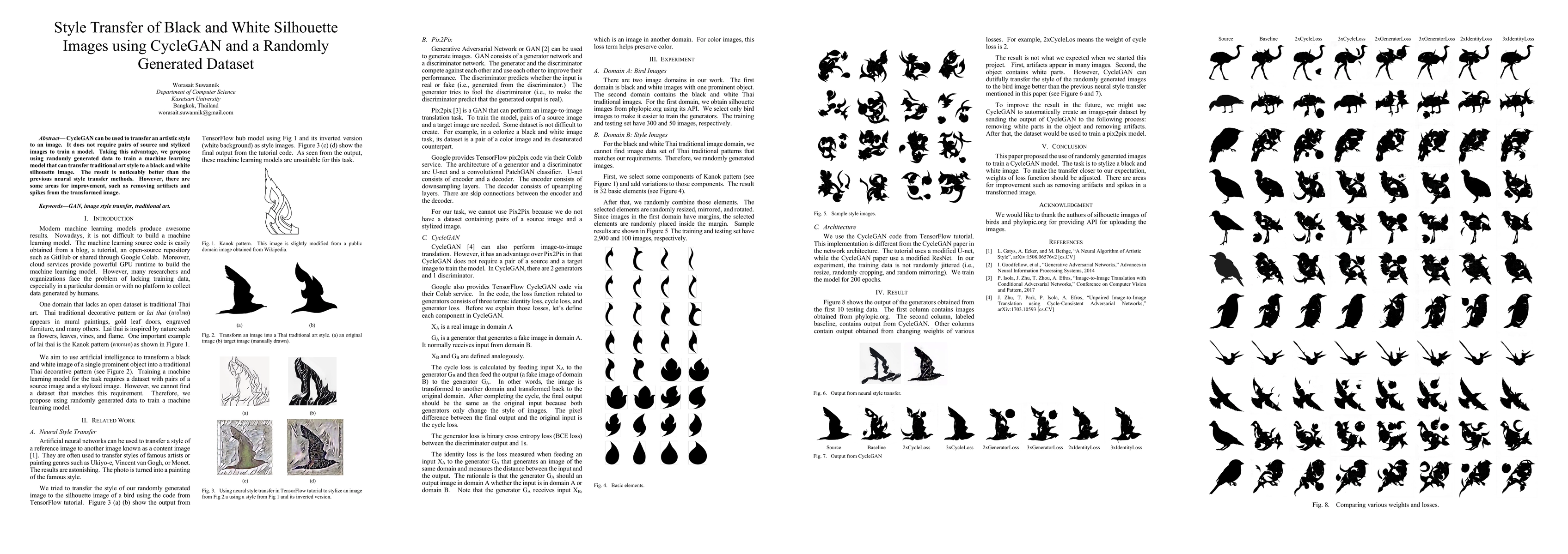 Thumbnail for Style Transfer of Black and White Silhouette Images using CycleGAN and a
  Randomly Generated Dataset