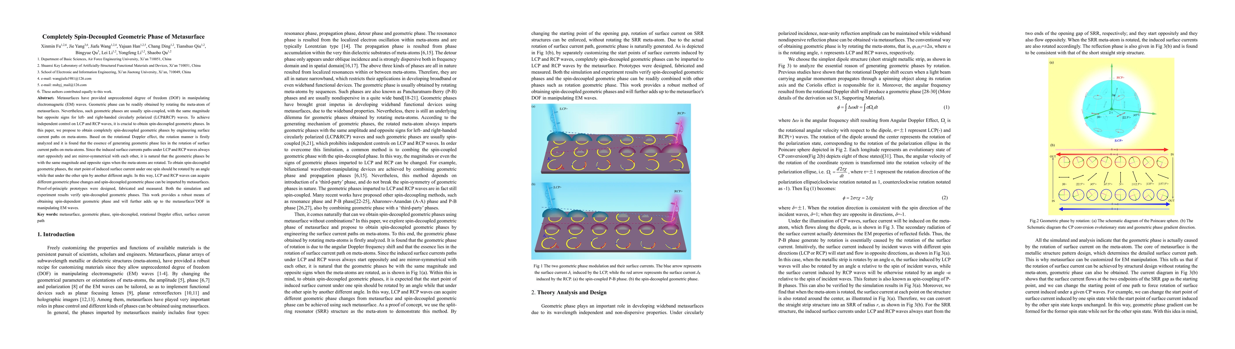 Thumbnail for Completely Spin-Decoupled Geometric Phase of Metasurface