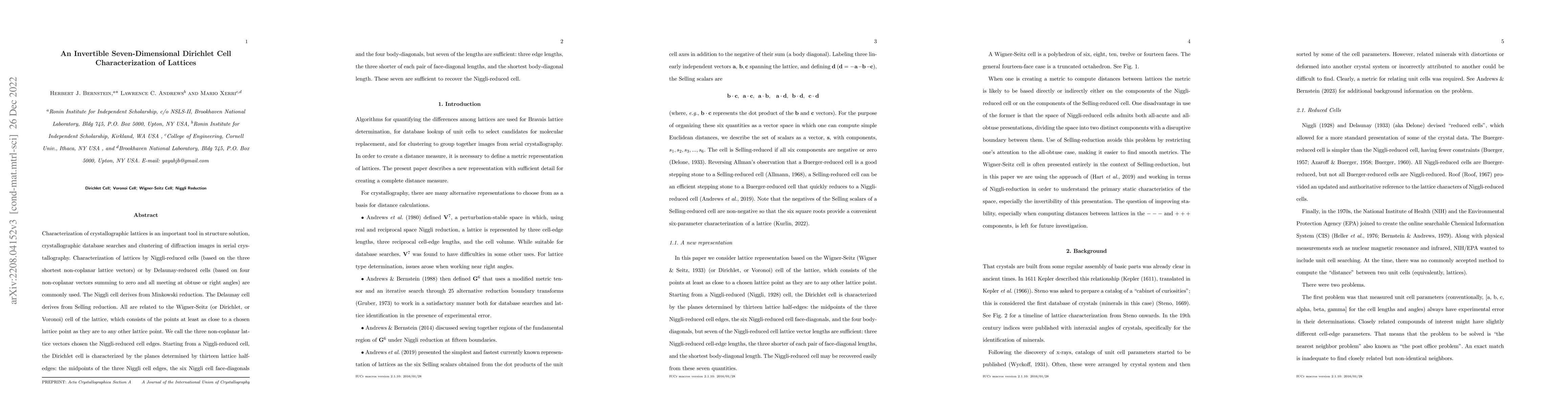 Thumbnail for An Invertible Seven-Dimensional Dirichlet Cell Characterization of
  Lattices