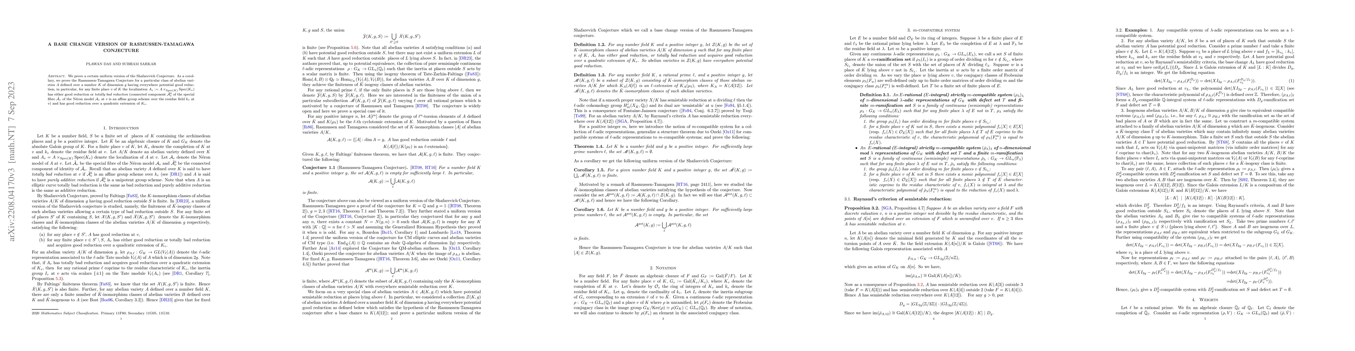 Thumbnail for A Base Change Version of Rasmussen-Tamagawa Conjecture