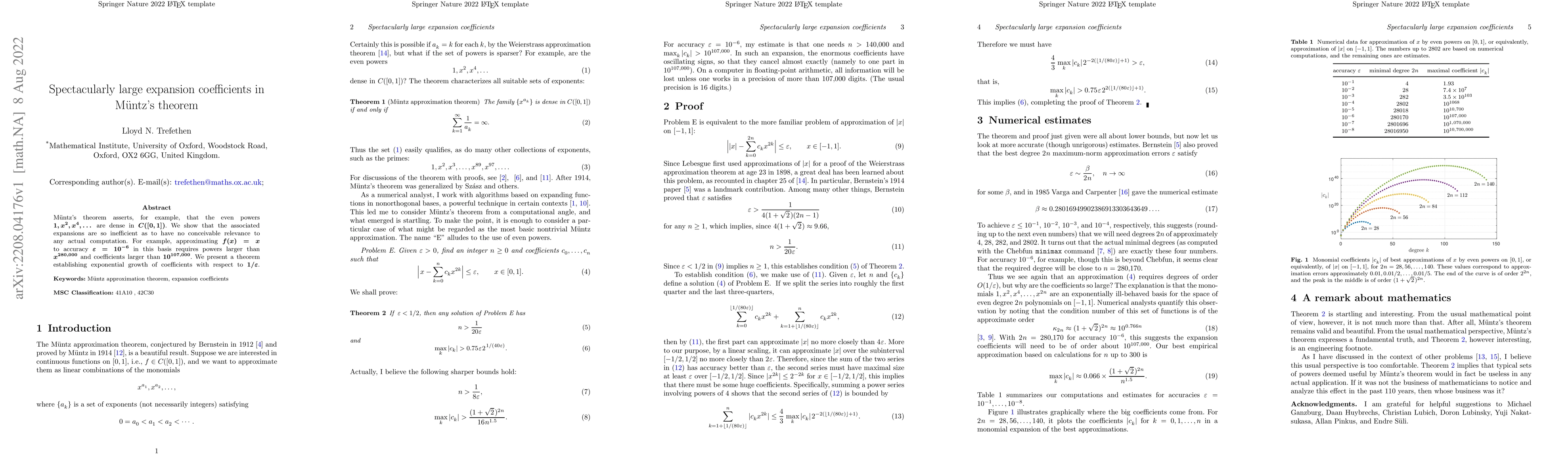 Thumbnail for Spectacularly large expansion coefficients in M\"untz's theorem