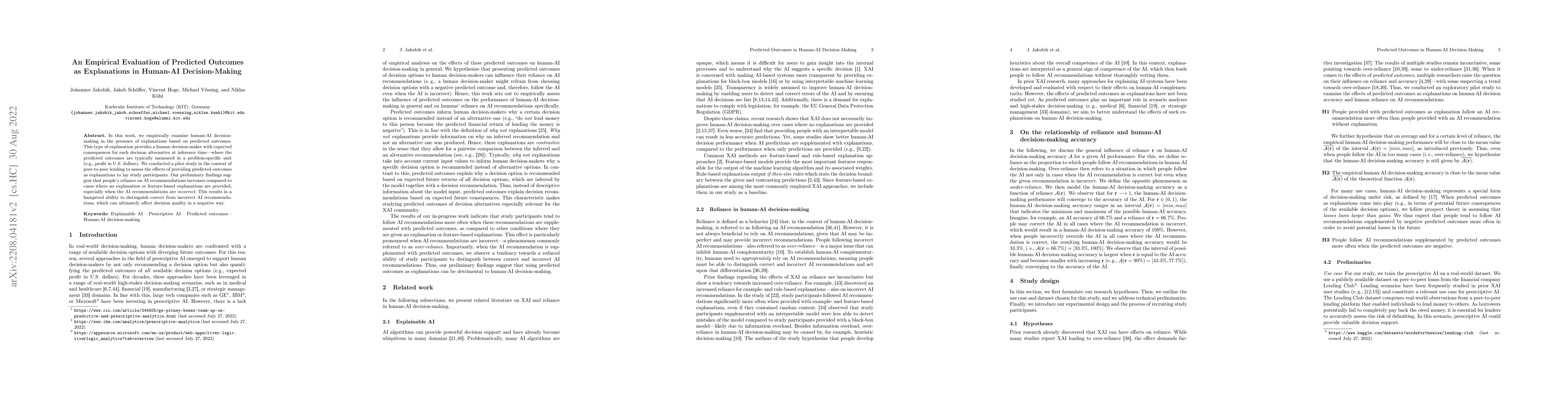 Thumbnail for An Empirical Evaluation of Predicted Outcomes as Explanations in
  Human-AI Decision-Making