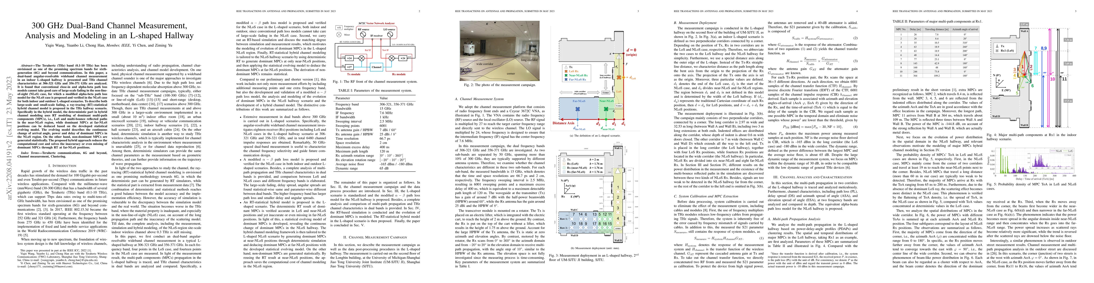 Thumbnail for 300 GHz Dual-Band Channel Measurement, Analysis and Modeling in an
  L-shaped Hallway
