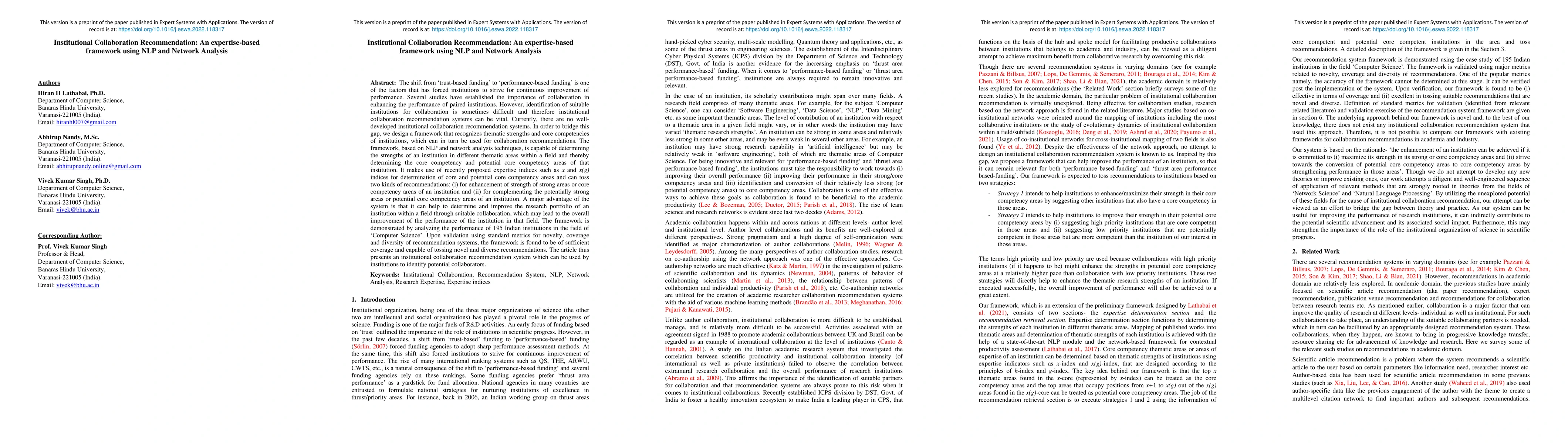 Thumbnail for Institutional Collaboration Recommendation: An expertise-based framework
  using NLP and Network Analysis