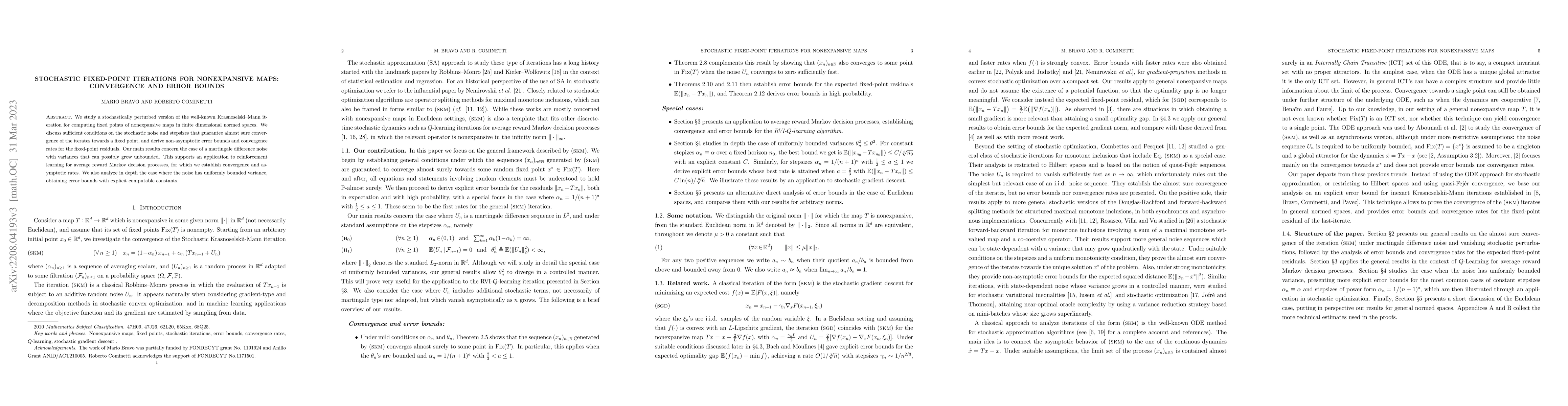 Thumbnail for Stochastic fixed-point iterations for nonexpansive maps: Convergence and
  error bounds