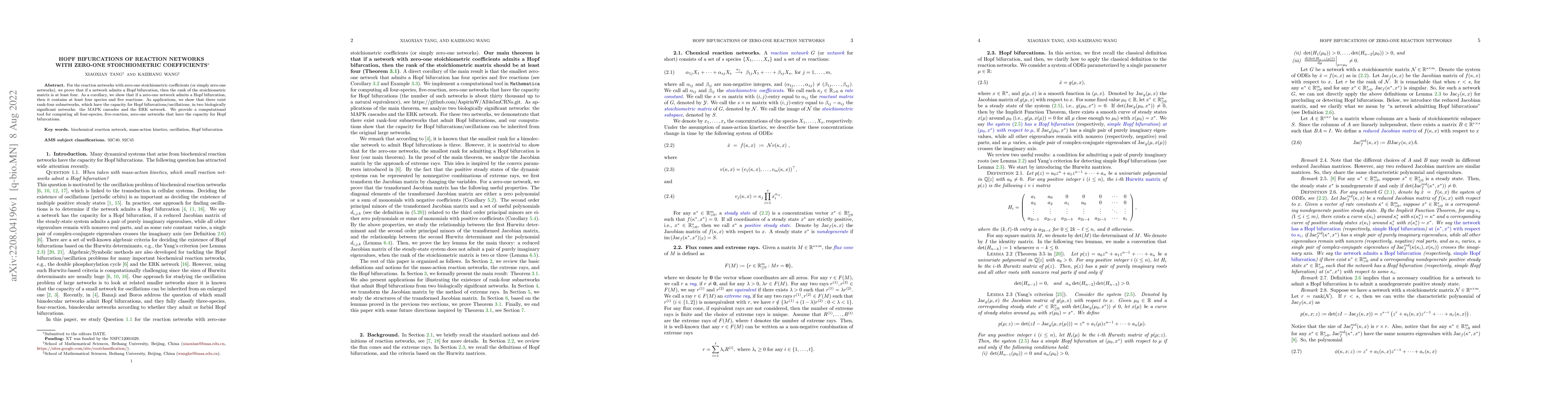 Thumbnail for Hopf Bifurcations of Reaction Networks with Zero-One Stoichiometric
  Coefficients
