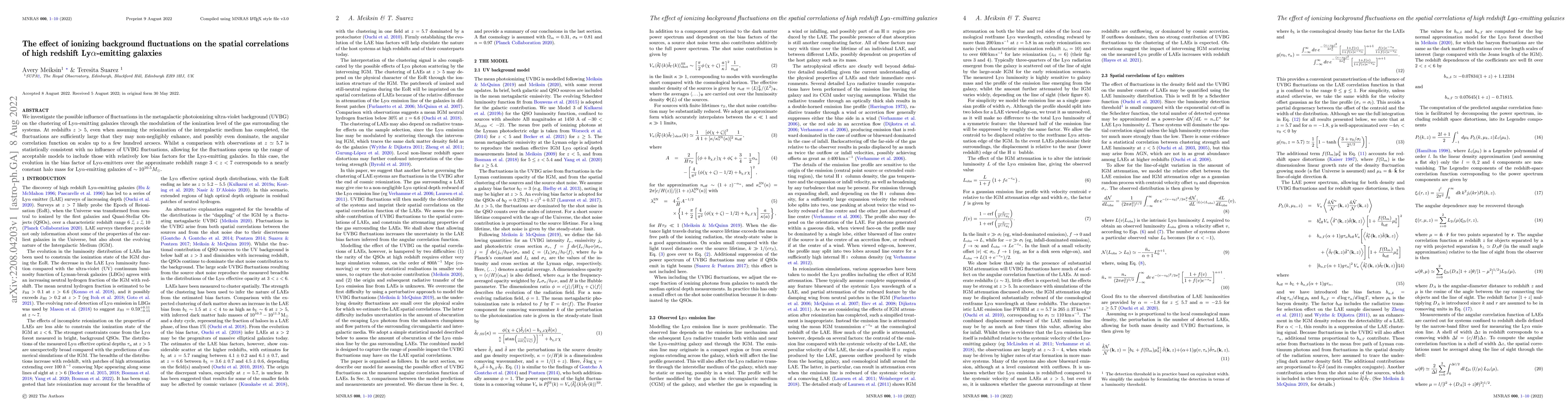 Thumbnail for The effect of ionizing background fluctuations on the spatial
  correlations of high redshift Ly$\alpha$-emitting galaxies