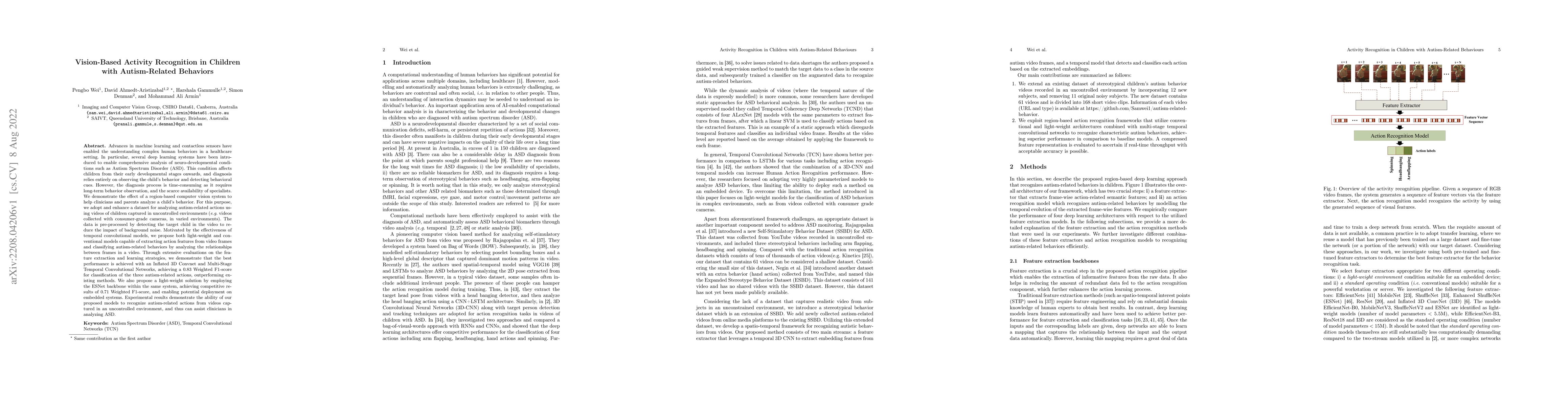 Thumbnail for Vision-Based Activity Recognition in Children with Autism-Related
  Behaviors