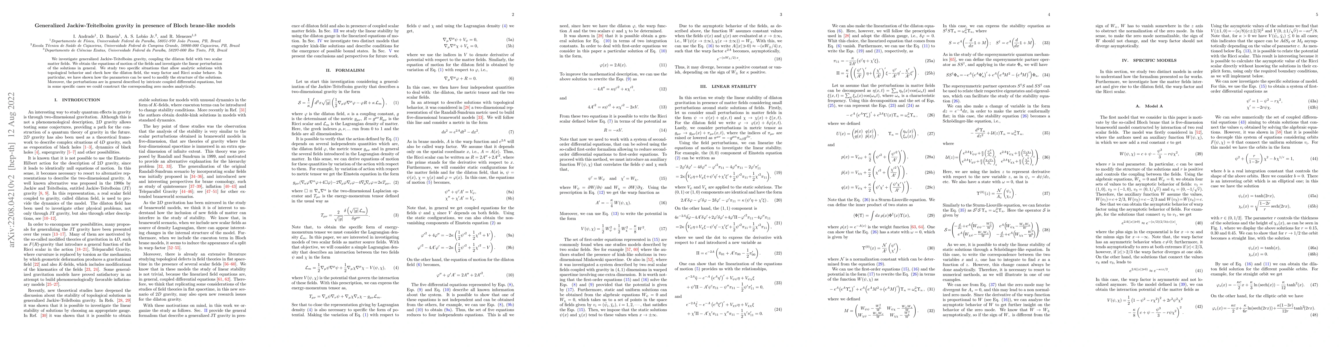 Thumbnail for Generalized Jackiw-Teitelboim gravity in presence of Bloch brane-like
  models