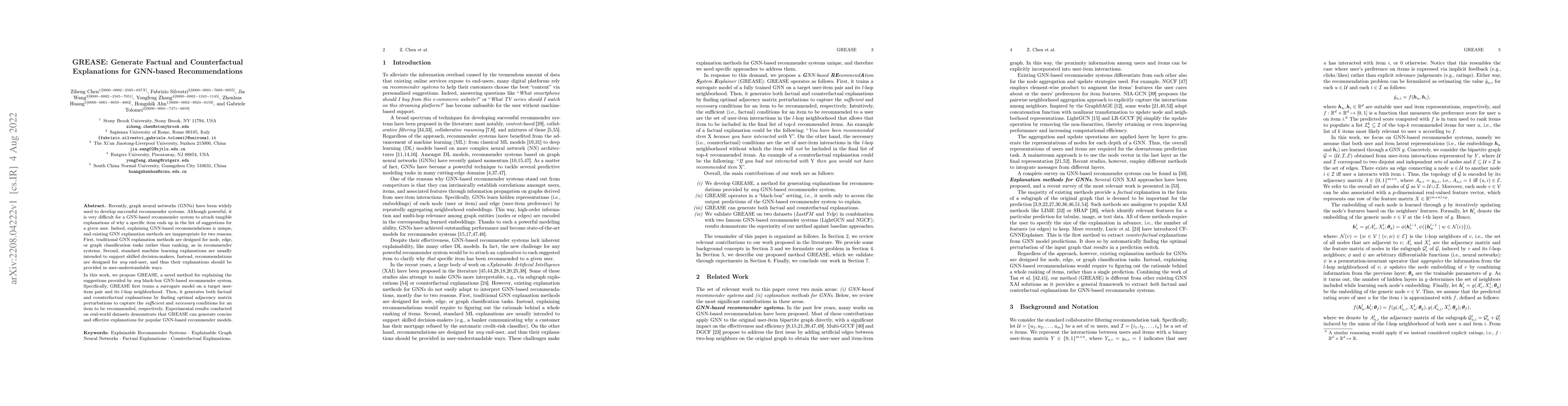 Thumbnail for GREASE: Generate Factual and Counterfactual Explanations for GNN-based
  Recommendations