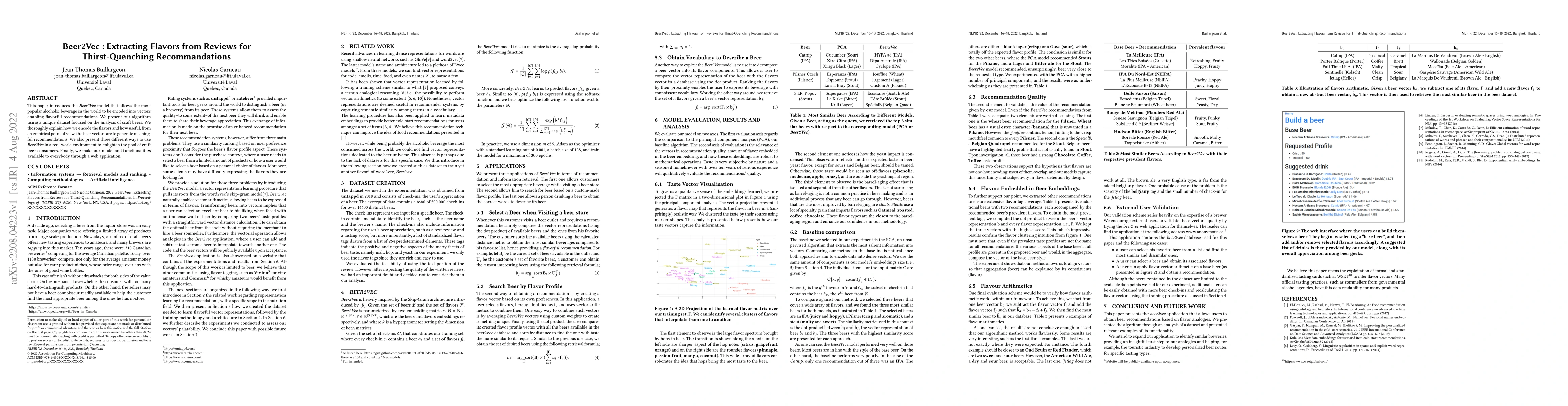 Thumbnail for Beer2Vec : Extracting Flavors from Reviews for Thirst-Quenching
  Recommandations
