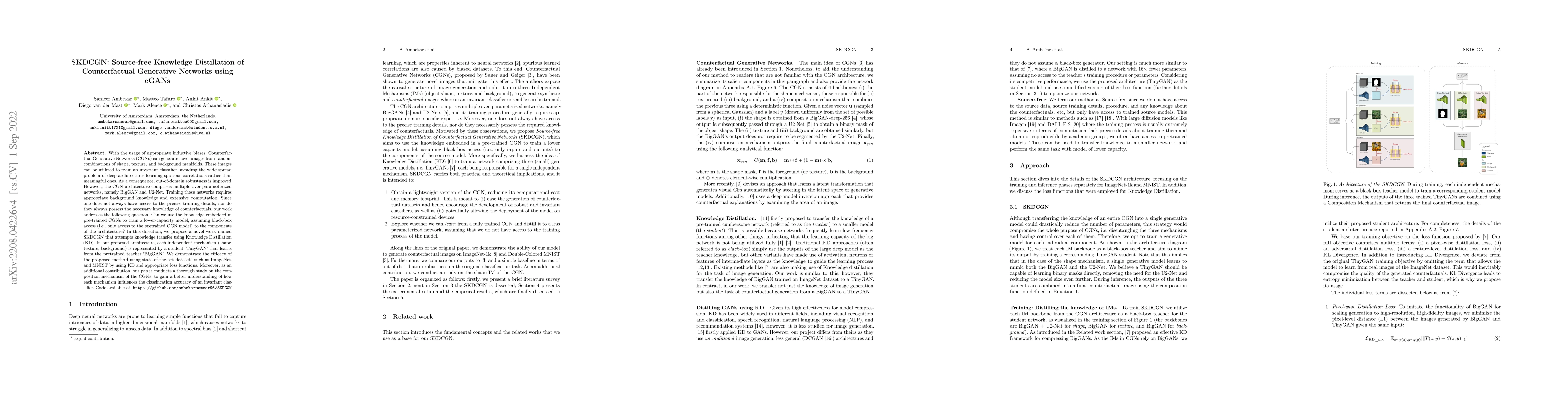 Thumbnail for SKDCGN: Source-free Knowledge Distillation of Counterfactual Generative
  Networks using cGANs