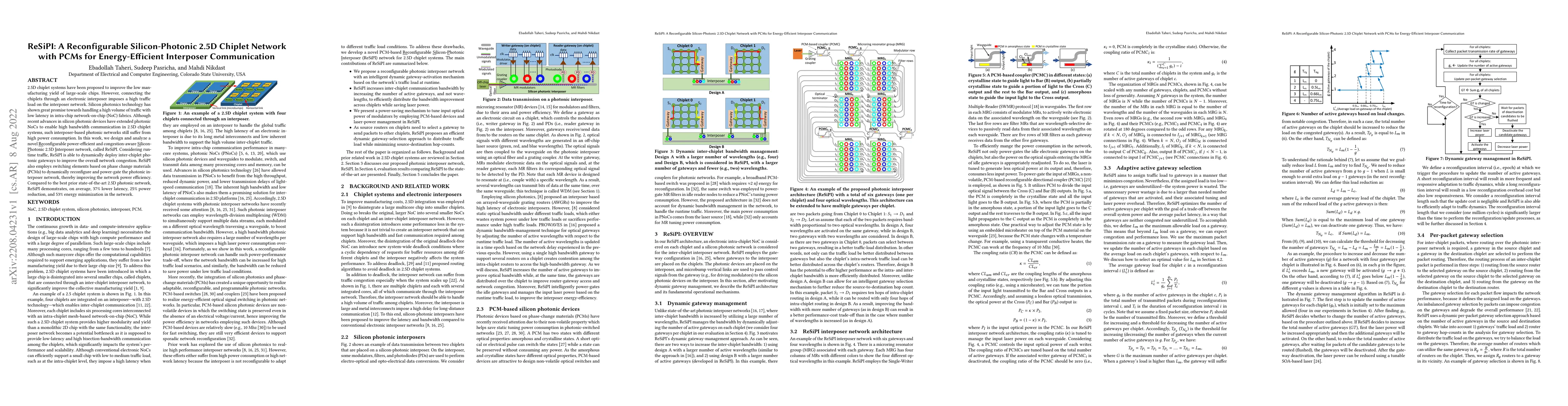 Thumbnail for ReSiPI: A Reconfigurable Silicon-Photonic 2.5D Chiplet Network with PCMs
  for Energy-Efficient Interposer Communication