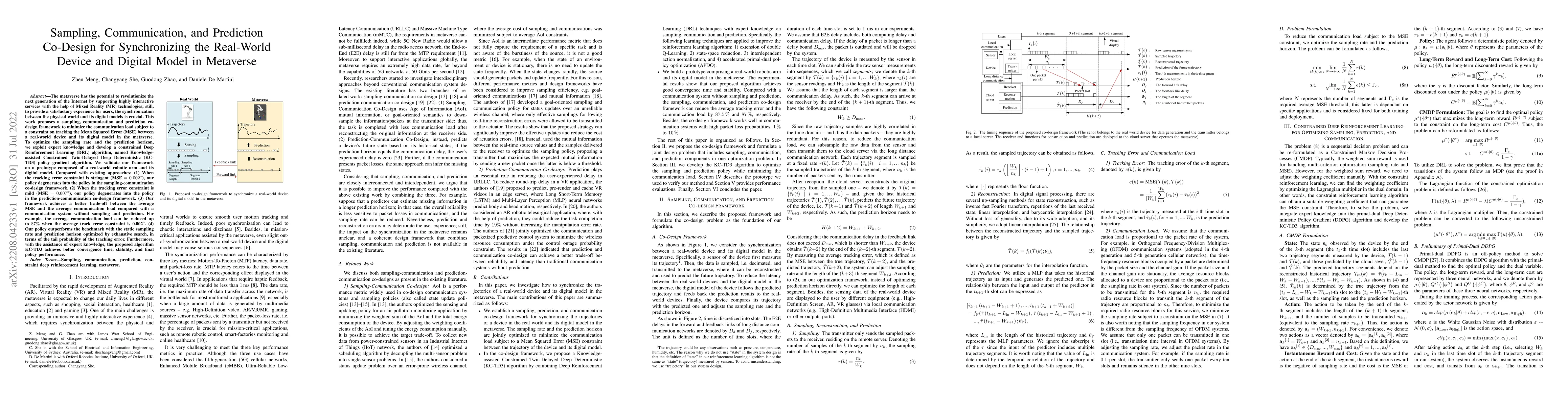 Thumbnail for Sampling, Communication, and Prediction Co-Design for Synchronizing the
  Real-World Device and Digital Model in Metaverse