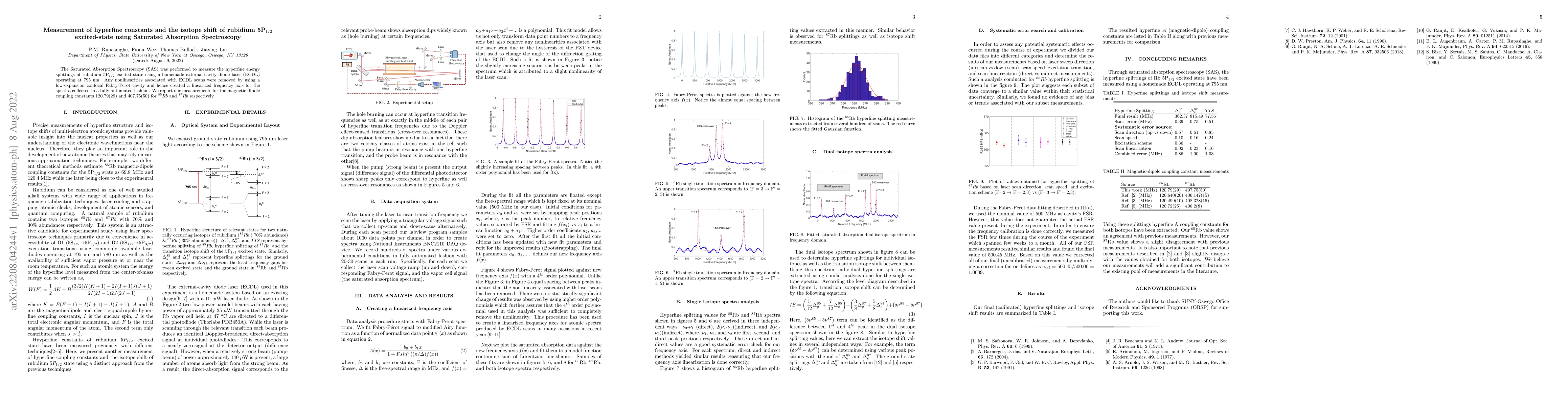 Thumbnail for Measurement of hyperfine constants and the isotope shift of rubidium
  5P$_{1/2}$ excited-state using Saturated Absorption Spectroscopy