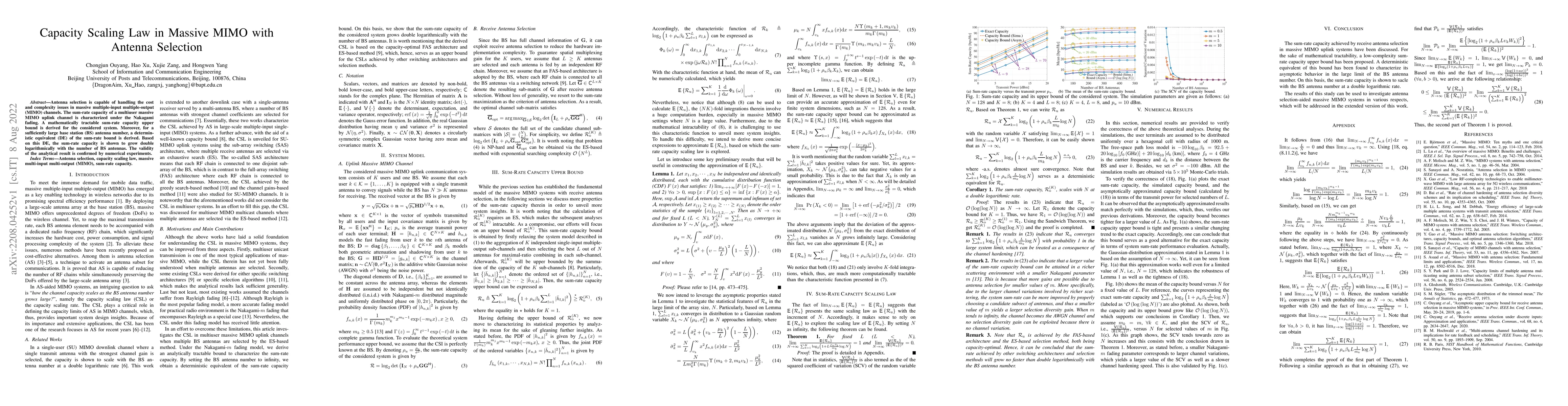 Thumbnail for Capacity Scaling Law in Massive MIMO with Antenna Selection