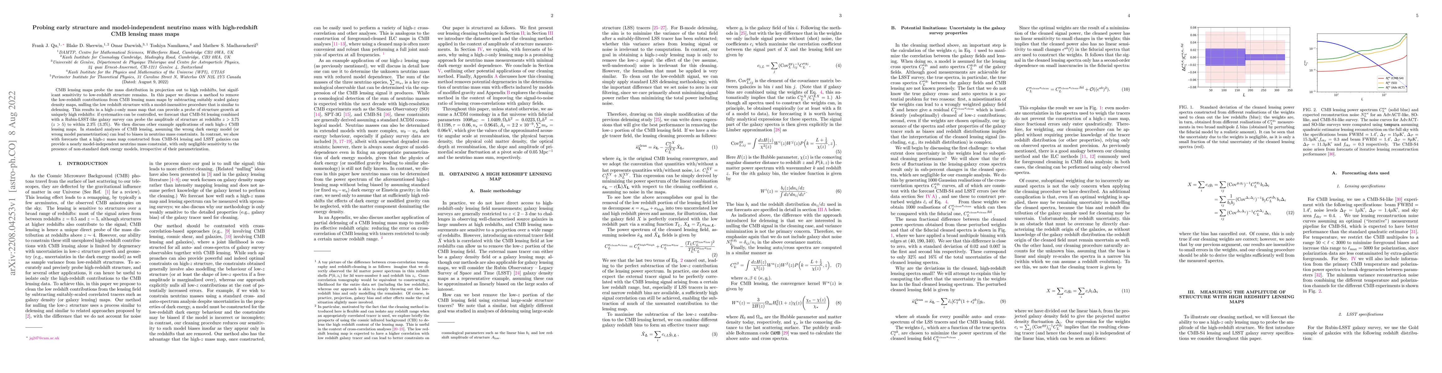 Thumbnail for Probing early structure and model-independent neutrino mass with
  high-redshift CMB lensing mass maps