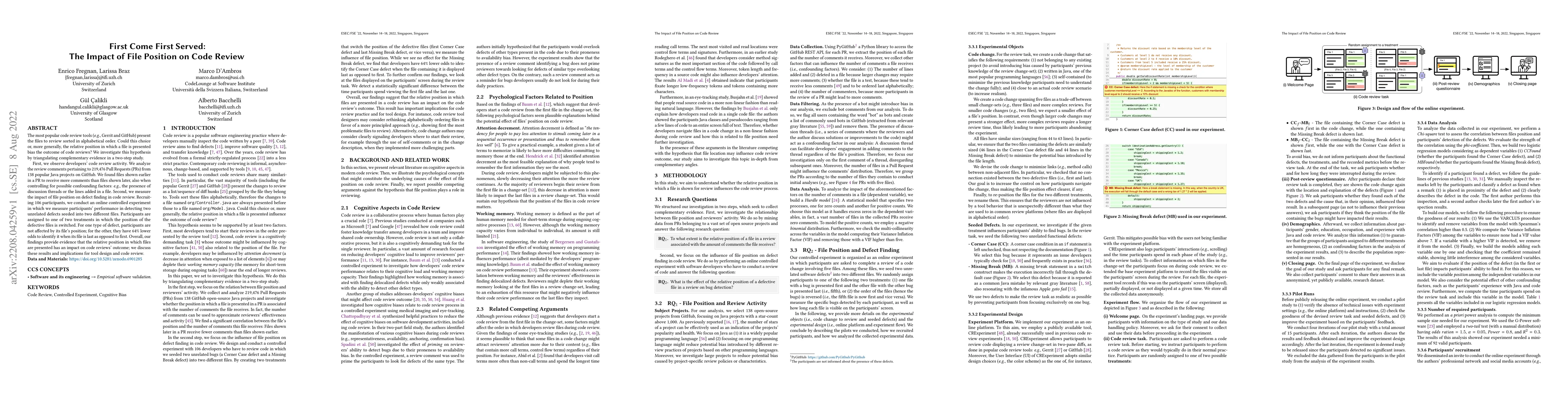 Thumbnail for First Come First Served: The Impact of File Position on Code Review