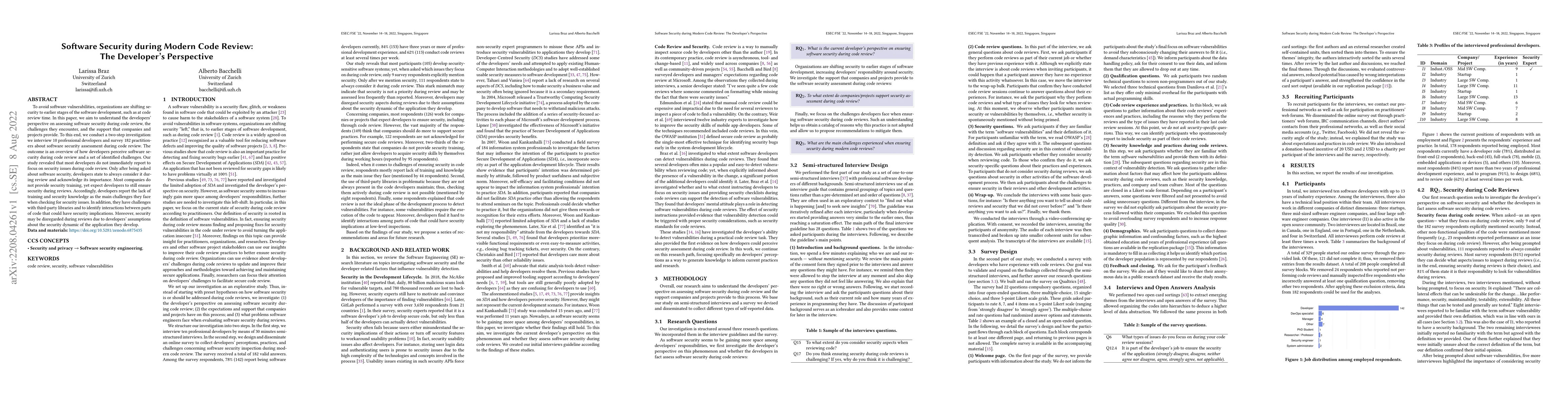 Thumbnail for Software Security during Modern Code Review: The Developer's Perspective