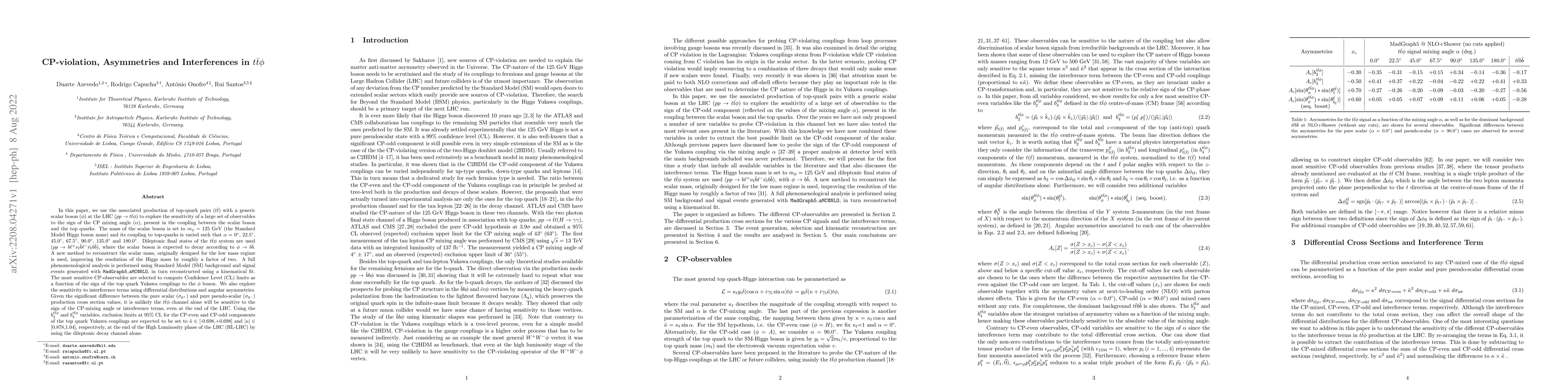 Thumbnail for CP-violation, Asymmetries and Interferences in $t \bar{t} \phi$