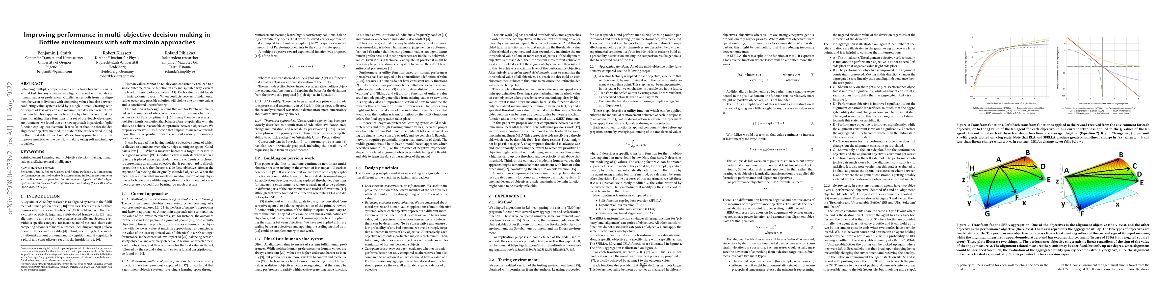 Thumbnail for Improving performance in multi-objective decision-making in Bottles
  environments with soft maximin approaches