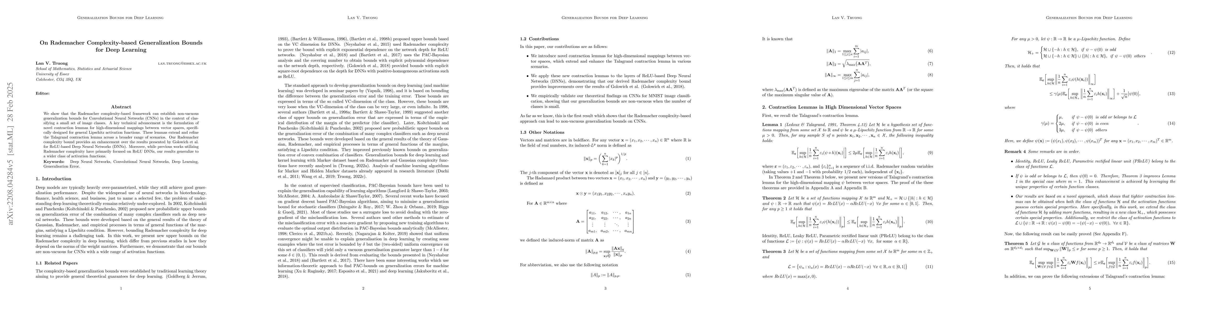 Thumbnail for On Rademacher Complexity-based Generalization Bounds for Deep Learning