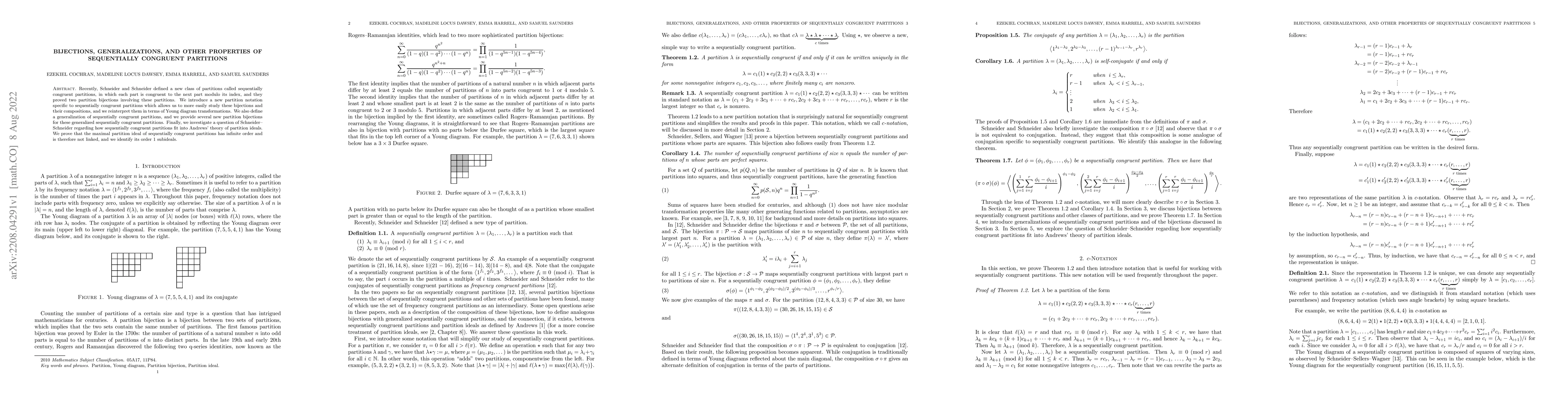 Thumbnail for Bijections, generalizations, and other properties of sequentially
  congruent partitions