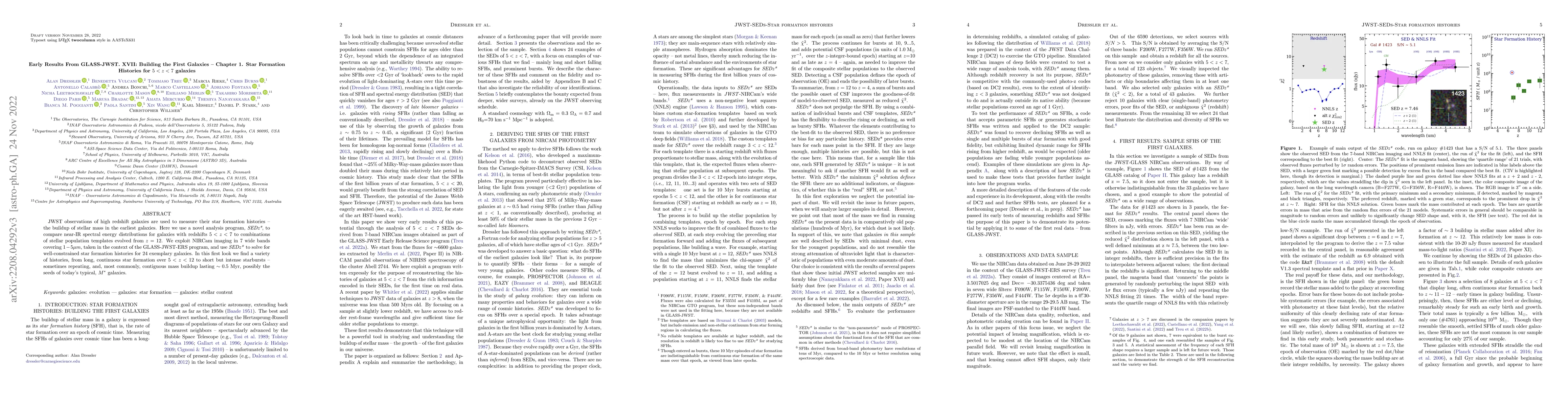Thumbnail for Early Results From GLASS-JWST. XVII: Building the First Galaxies --
  Chapter 1. Star Formation Histories at 5<z < 7