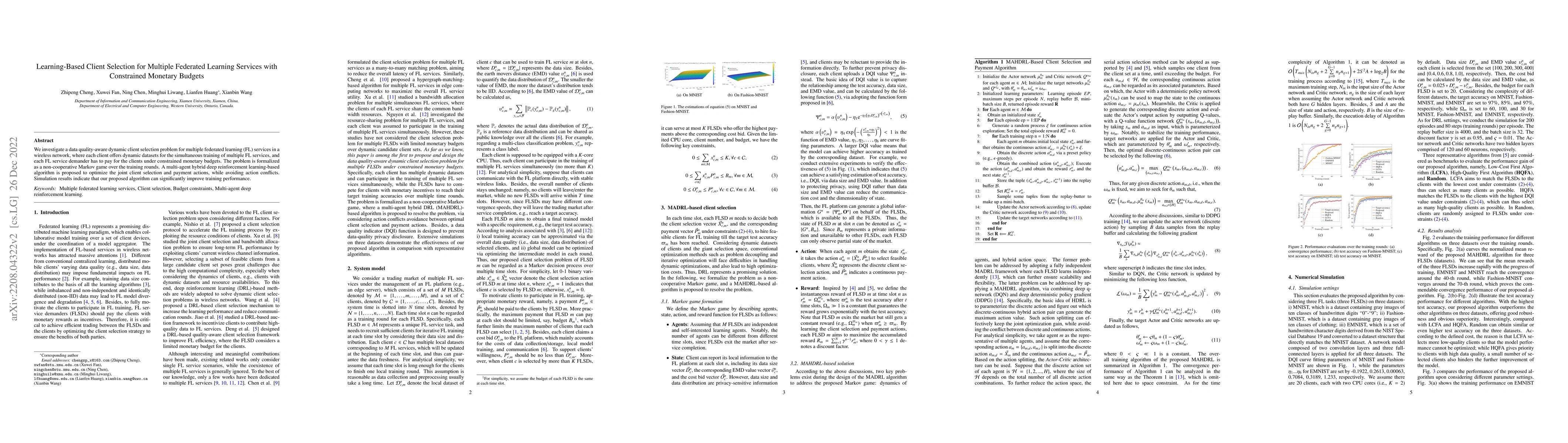 Thumbnail for Learning-Based Client Selection for Federated Learning Services Over
  Wireless Networks with Constrained Monetary Budgets