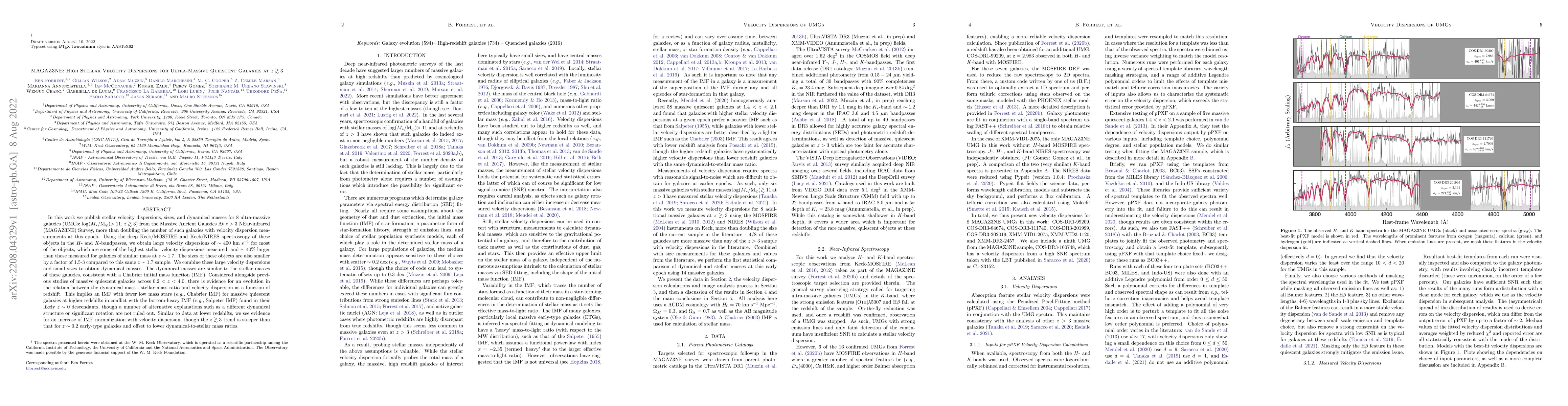 Thumbnail for MAGAZ3NE: High Stellar Velocity Dispersions for Ultra-Massive Quiescent
  Galaxies at $z\gtrsim3$